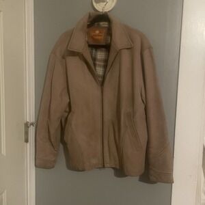 Vintage The Territory Ahead Leather Jacket Mens Size L Tan Plaid Lined